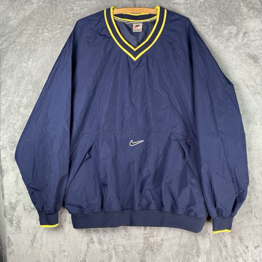 Vintage Nike Jacket Mens XL Blue 90s Center Swoosh V Neck Pullover Windbreaker